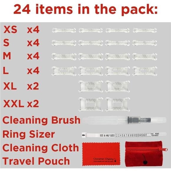 Chrome Cherry Ringo Invisible Ring Size Adjuster for Loose Rings (Multi 20-Pack - Picture 5 of 7
